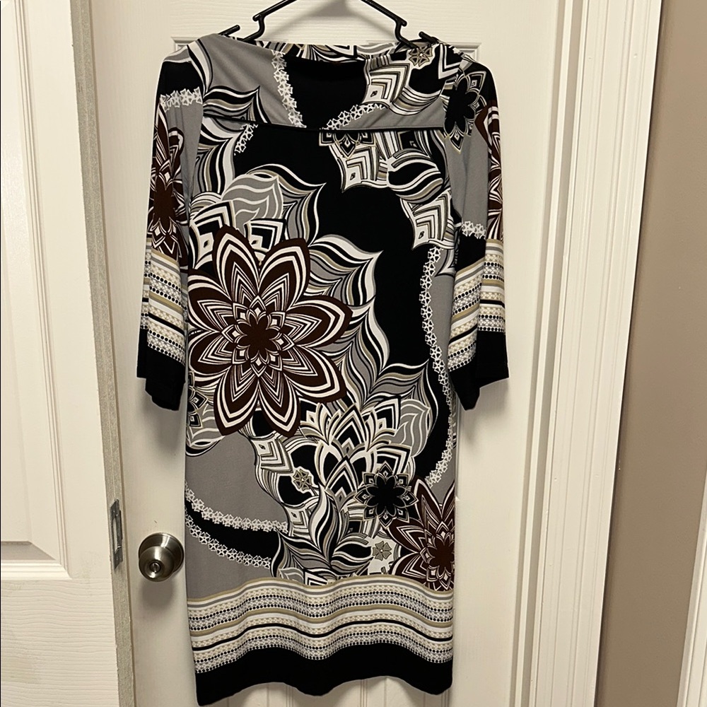 Enfocus Studio Black and White Sheath Dress with Cowl Neck